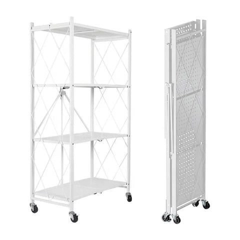 White Foldable 4-Tier Storage Shelf - Compact Space-Saving Solution