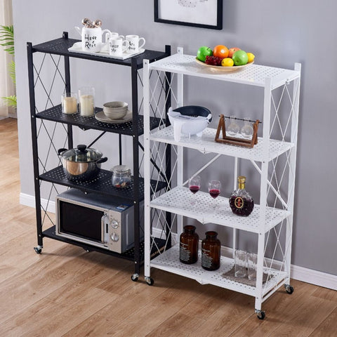 White Foldable 4-Tier Storage Shelf - Compact Space-Saving Solution