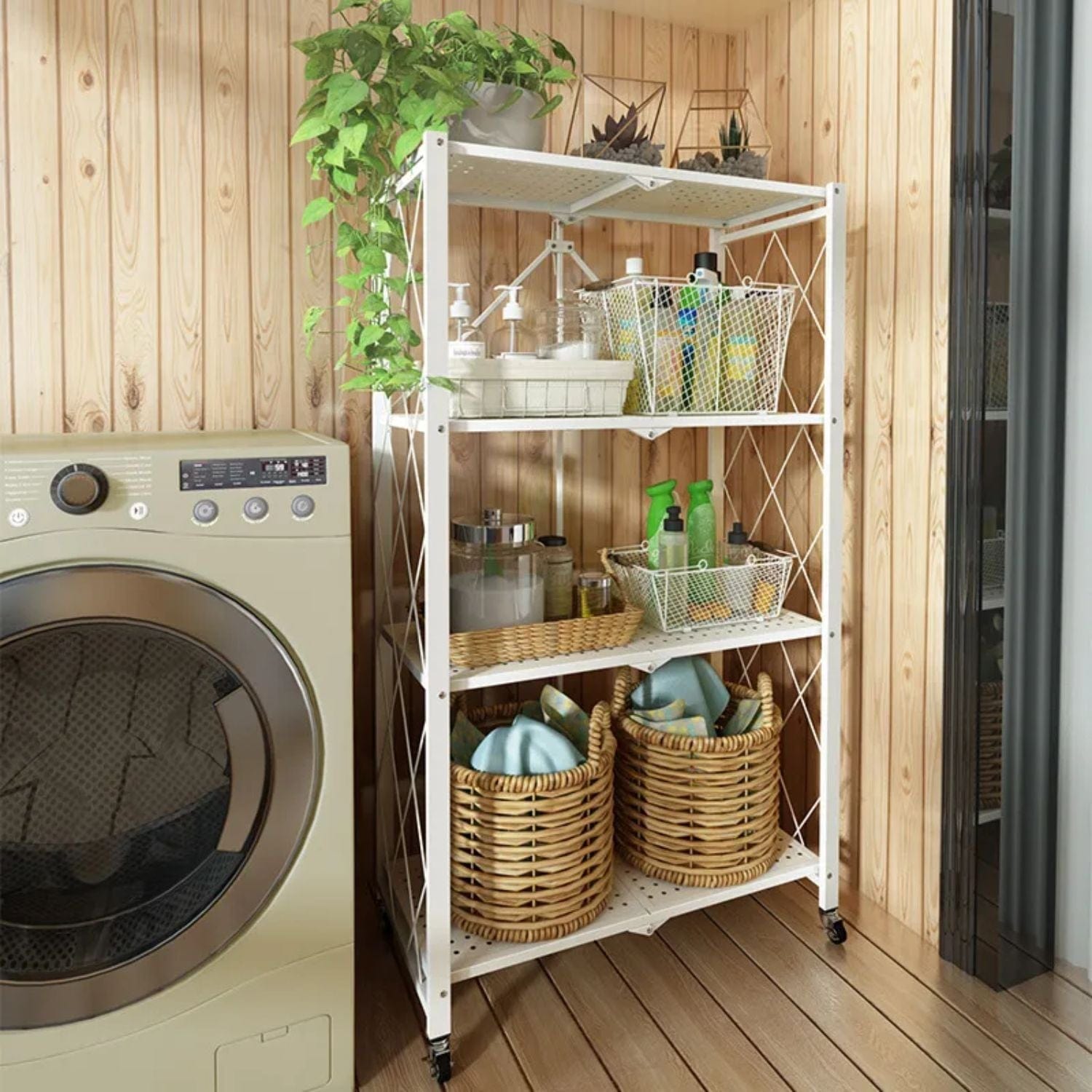 White Foldable 4-Tier Storage Shelf - Compact Space-Saving Solution