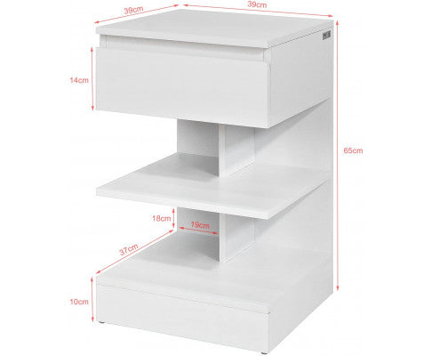 White Side Table Bedside Table with 1 Drawer and 3 Shelves