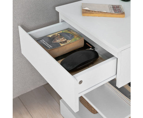 White Side Table Bedside Table with 1 Drawer and 3 Shelves