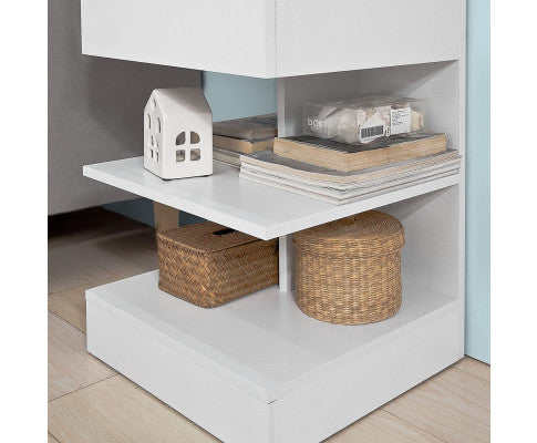 White Side Table Bedside Table with 1 Drawer and 3 Shelves