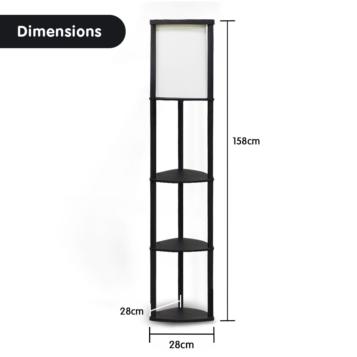 Wood Etagere Floor Lamp in Tripod Shape with 3 Wooden Shelves