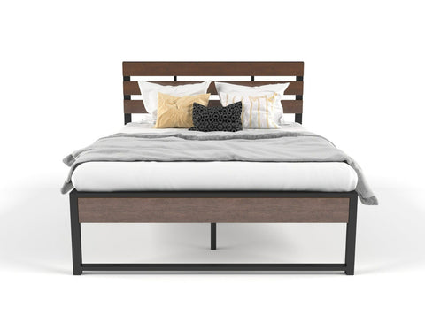 Wooden and metal bed frame queen