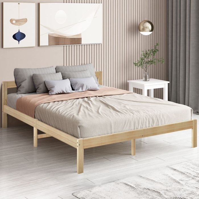 Wooden Bed Frame Double Size Mattress Base-Natural