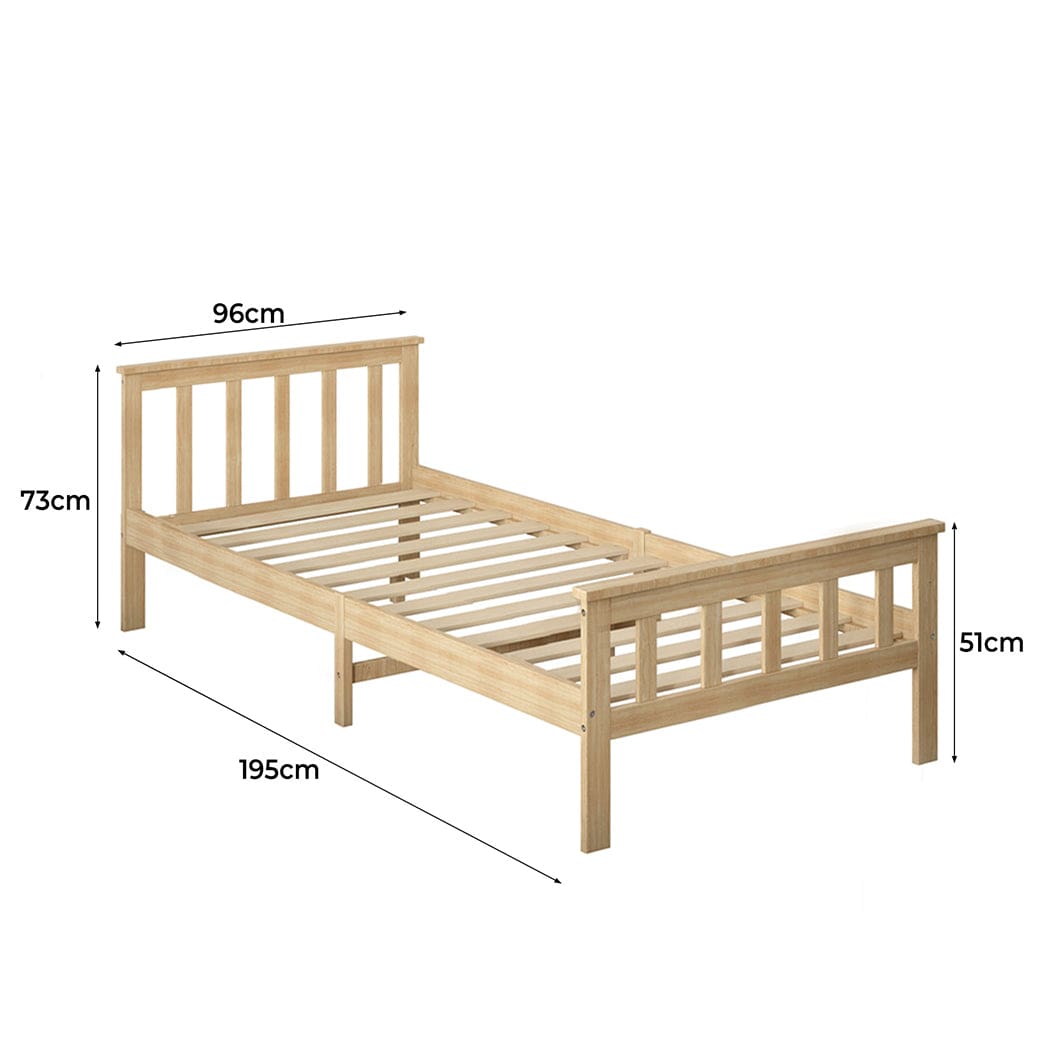 Wooden Bed Frame Single Size Mattress Base Solid Pine Wood Natural