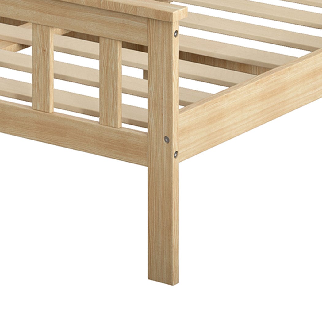 Wooden Bed Frame Single Size Mattress Base Solid Pine Wood Natural