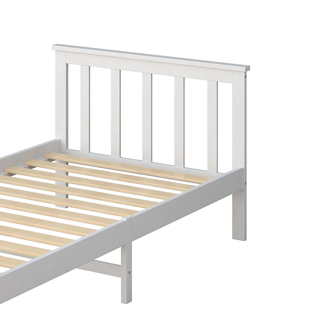 Wooden Bed Frame Single Size Mattress Base Solid Pine Wood White