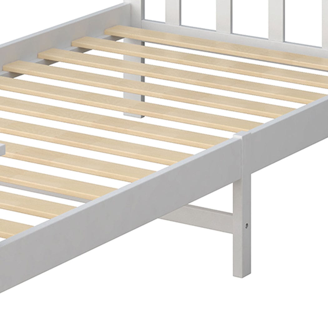 Wooden Bed Frame Single Size Mattress Base Solid Pine Wood White
