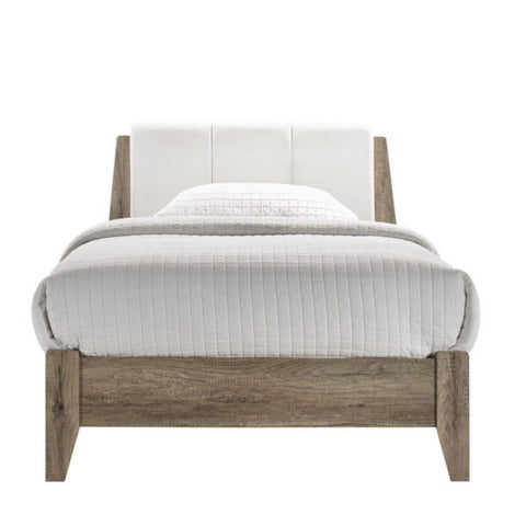 Furniture > Bedroom Wooden Bed Frame with Leather Upholstered Bed Head Size King