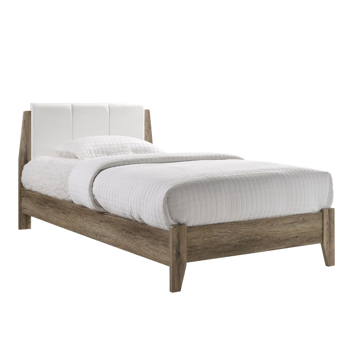 Furniture > Bedroom Wooden Bed Frame with Leather Upholstered Bed Head Size King