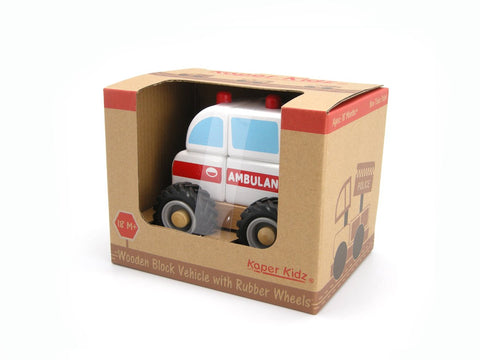 Wooden Block Ambulance Rubber