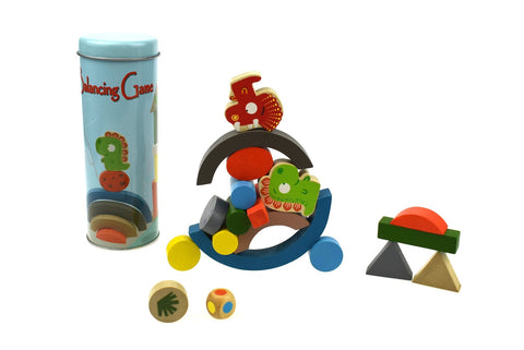 toys for above 3 years above Wooden  Dinosaur Balancing Blocks In Metal Cylinder