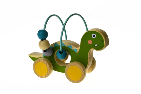 Wooden Dinosaur Bead Maze On Wheel Green