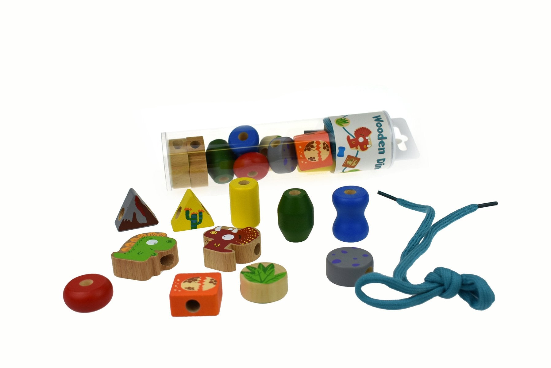 toys for above 3 years above Wooden  Dinosaur Lacing Bead Set In Tube