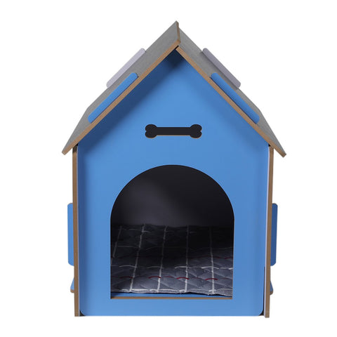 Wooden Dog House Pet Kennel Blue L