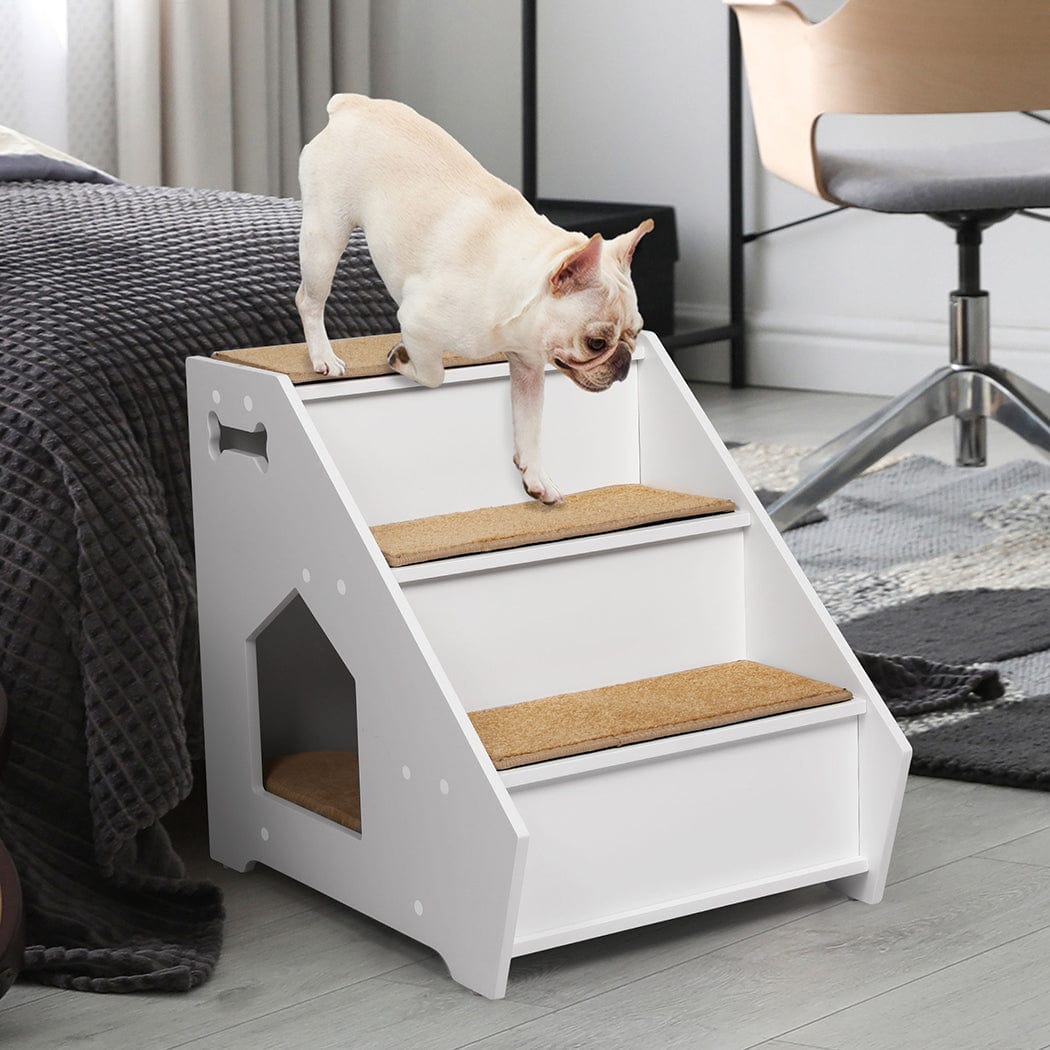 Wooden Dog Ramp Stairs Steps For Bed Pet Calming Kennel Non-Slip White