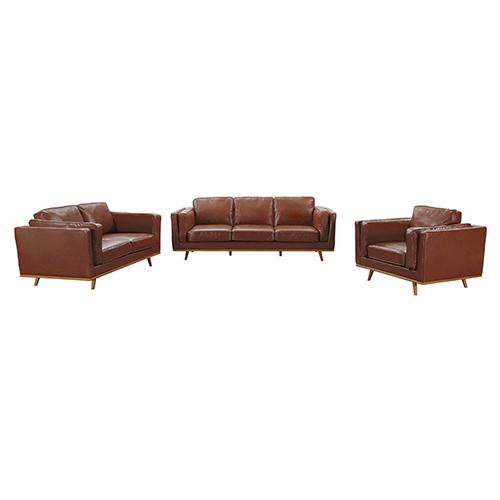 Sofas Wooden framed living room couch with Sofa Brown Leather 3+2 seater  lounge set