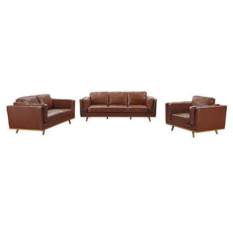 Wooden framed living room couch with Sofa Brown Leather 3+2 seater  lounge set