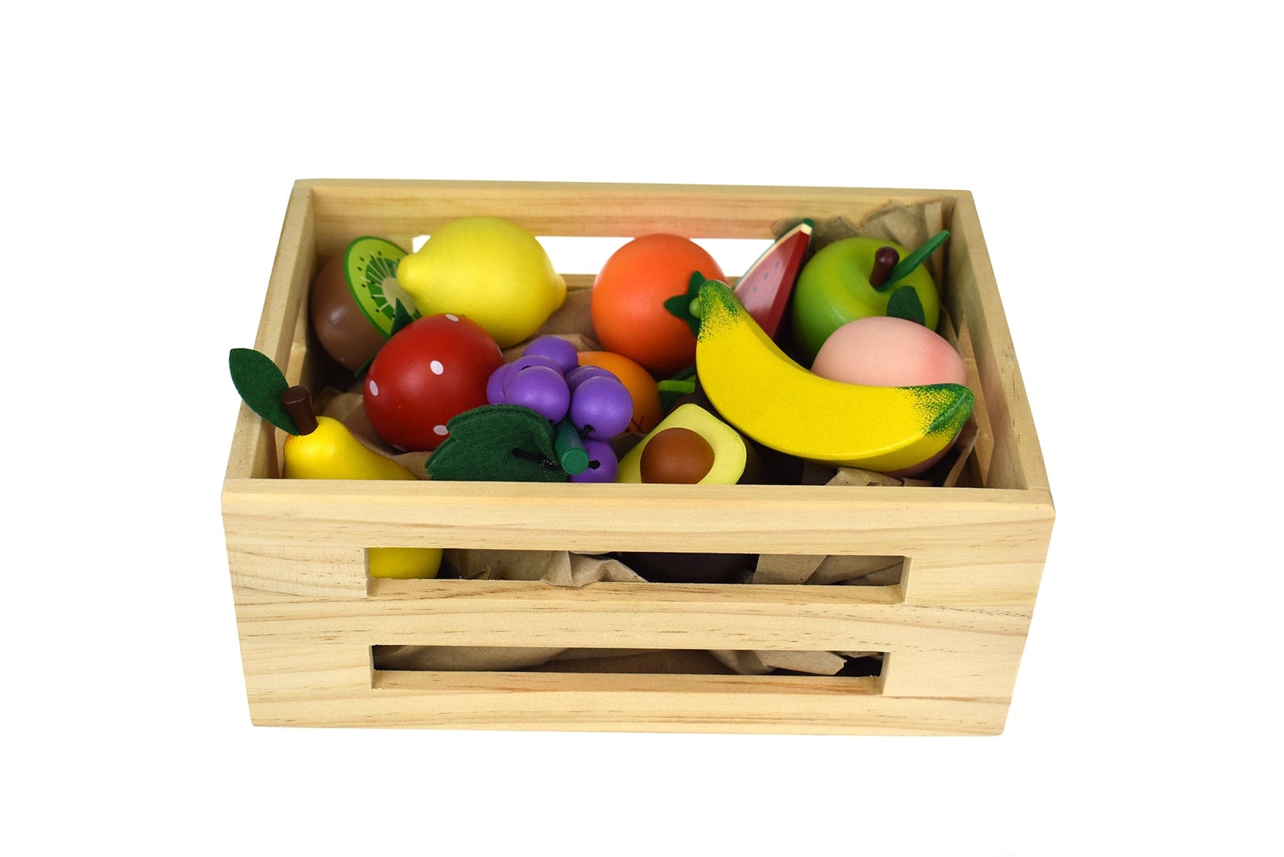 Wooden Fruits 12Pcs Set With Wooden Crate
