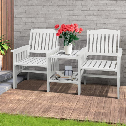 Wooden Garden Bench 2 Seat Chair & Table Outdoor Park Patio Furniture