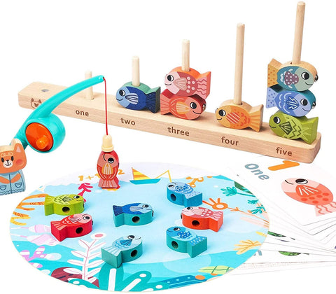 Wooden Magnetic Fishing Game Block for Kids