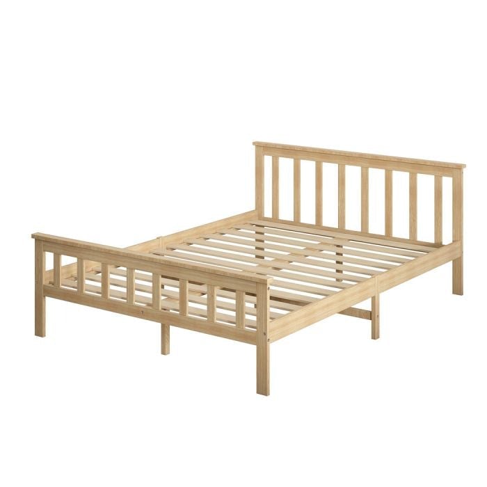 Wooden Mattress Base Solid Timber Pine Bed Frame Queen Size-Natural