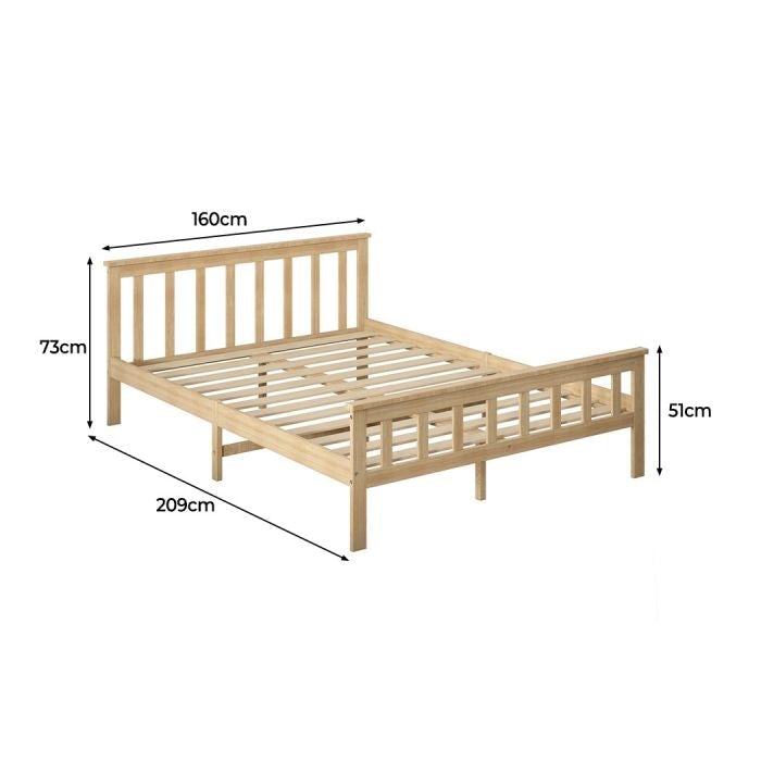 Wooden Mattress Base Solid Timber Pine Bed Frame Queen Size-Natural