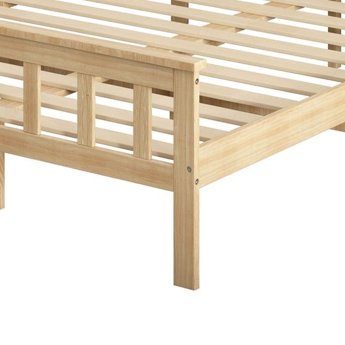 Wooden Mattress Base Solid Timber Pine Bed Frame Queen Size-Natural