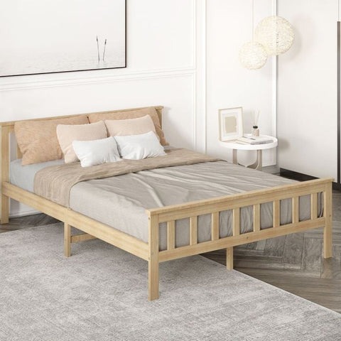 Wooden Mattress Base Solid Timber Pine Bed Frame Queen Size-Natural