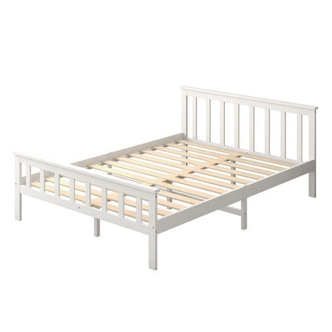 Wooden Mattress Base Solid Timber Pine Bed Frame Queen Size-White