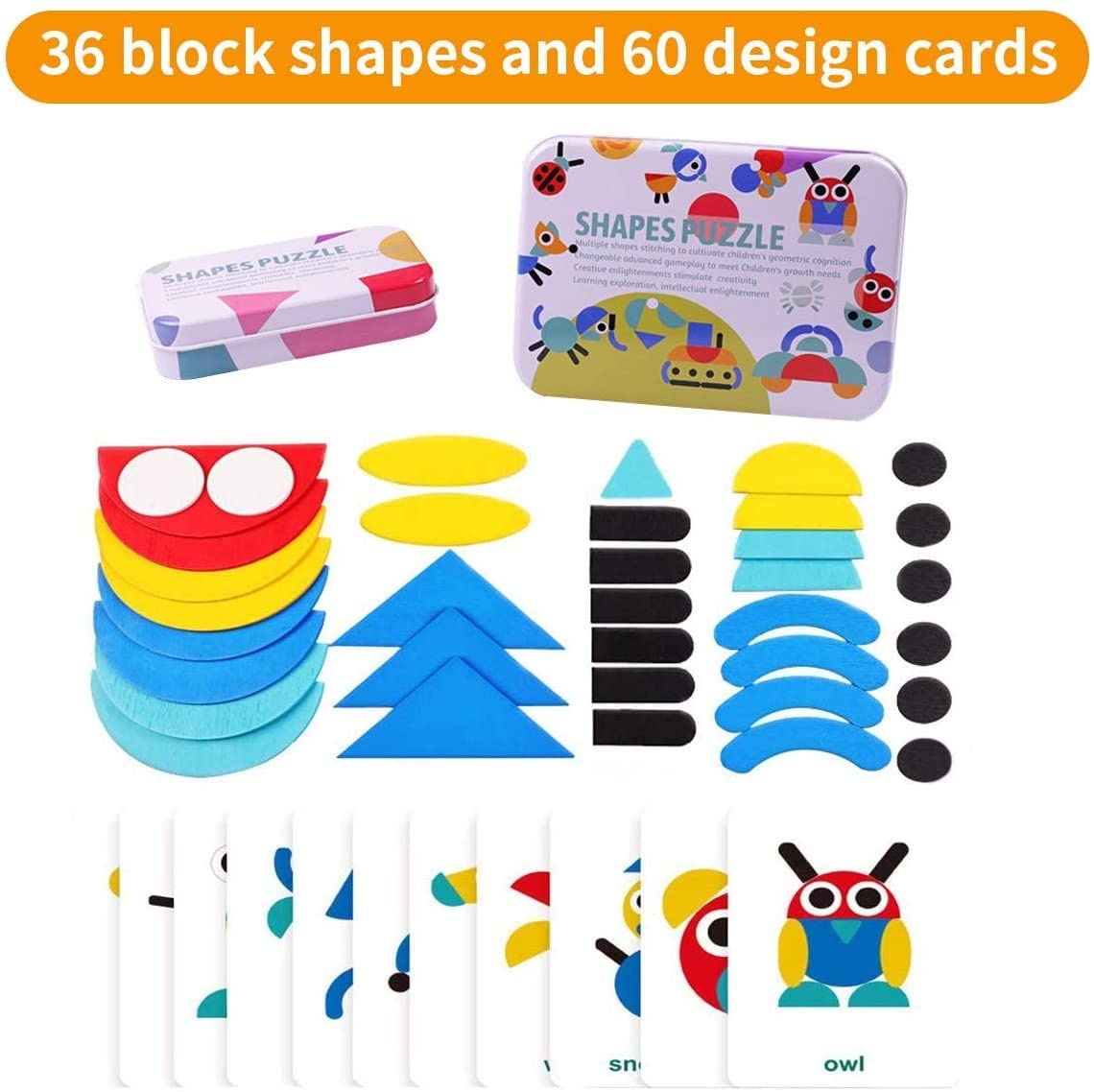Wooden Pattern Blocks Animals Jigsaw Puzzle Kids Sorting & Stacking Games Educational