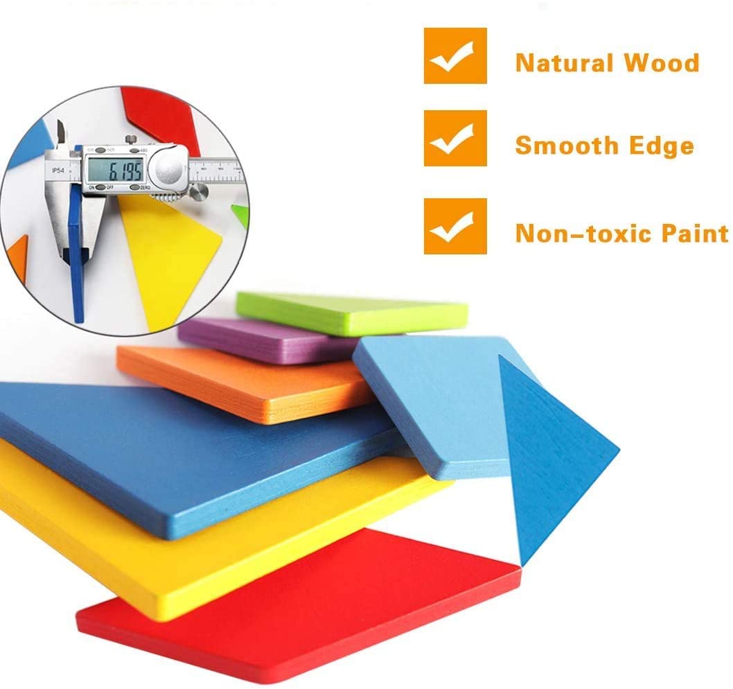 Wooden Pattern Blocks Animals Jigsaw Puzzle Kids Sorting & Stacking Games Educational