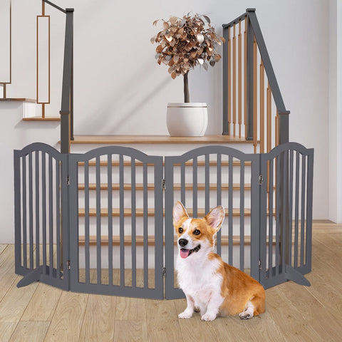 Wooden Pet Gate Dog Fence Safety Stair Barrier Security Door 4 Panels Grey