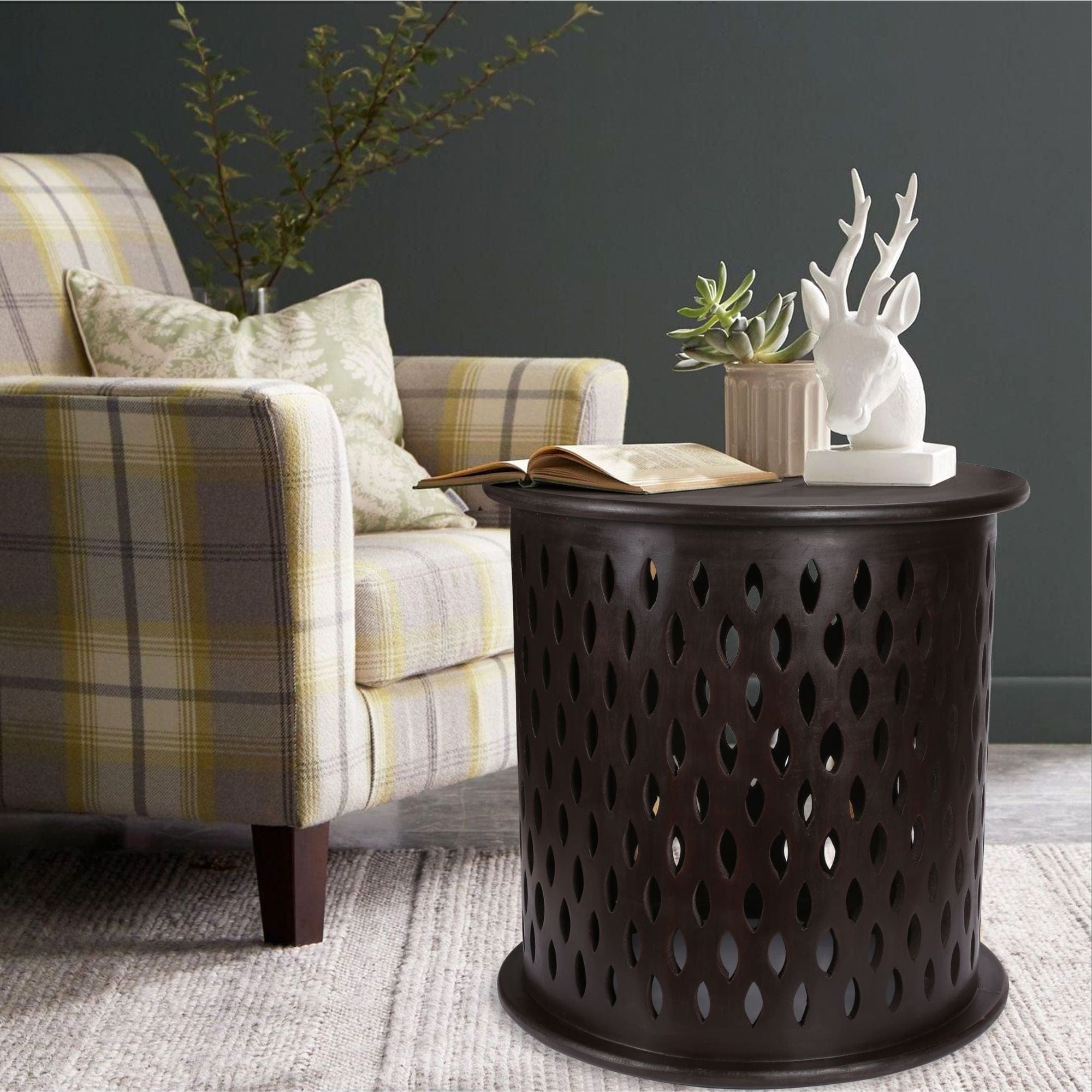 Wooden Round 50cm Side Table Sofa End Tables - Brown