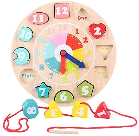 Wooden Shape Color Sorting Clock For Teaching Time Number For Kids