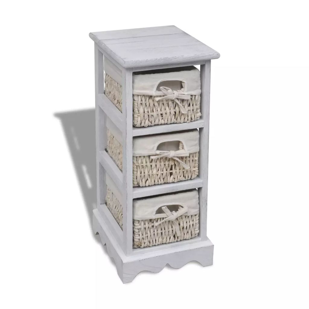 vidaxl30- Wooden Storage Rack 3 Weaving Baskets White