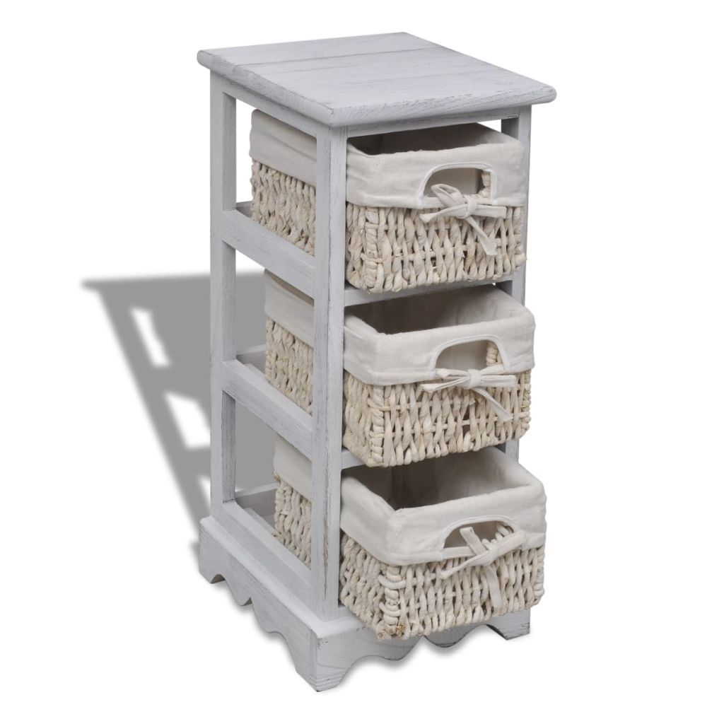 vidaxl30- Wooden Storage Rack 3 Weaving Baskets White