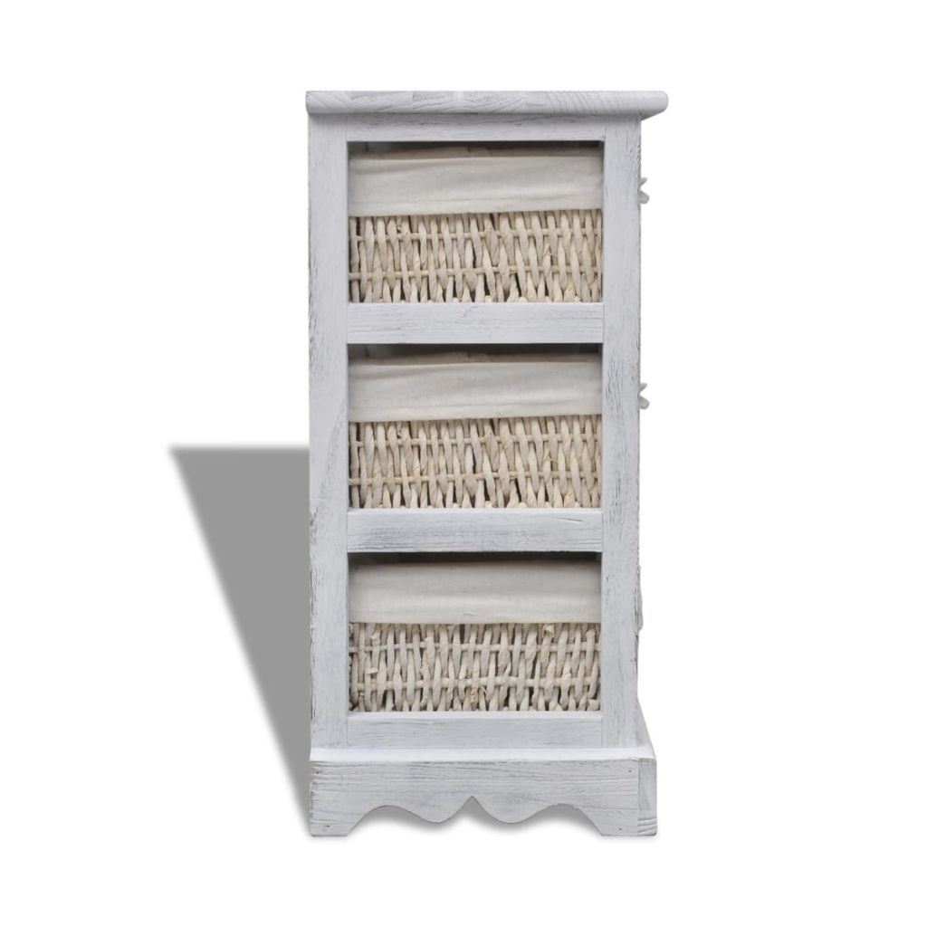 vidaxl30- Wooden Storage Rack 3 Weaving Baskets White
