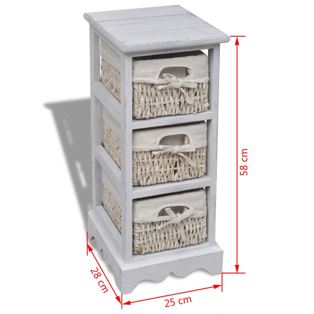 vidaxl30- Wooden Storage Rack 3 Weaving Baskets White