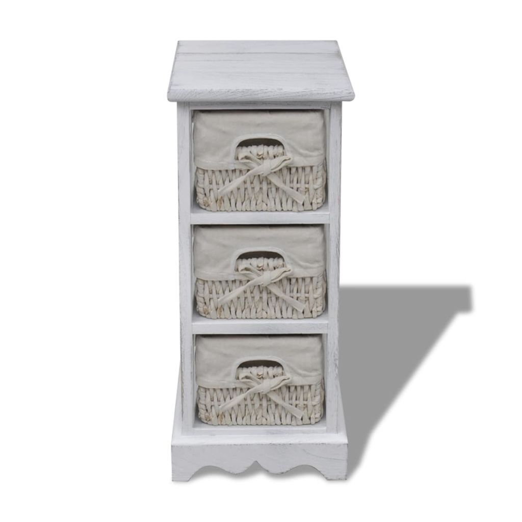 vidaxl30- Wooden Storage Rack 3 Weaving Baskets White
