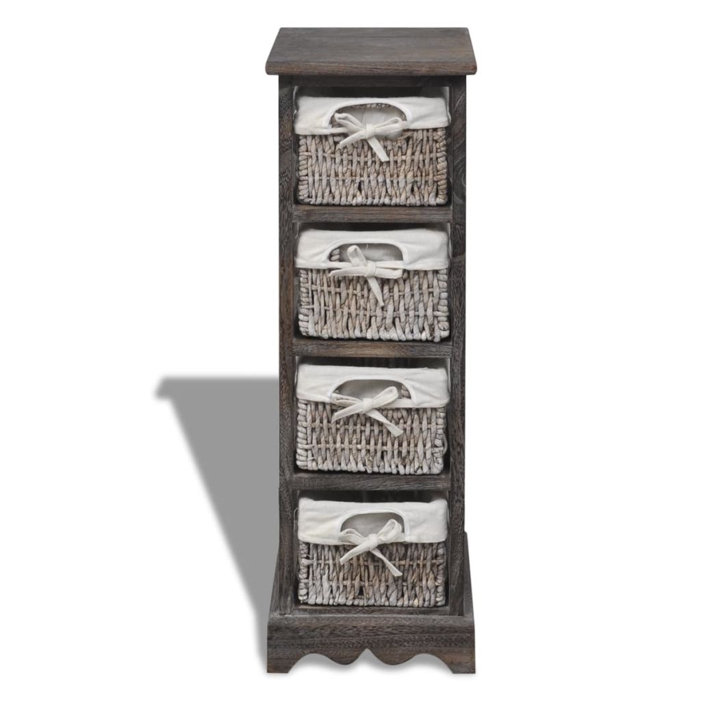 vidaxl30- Wooden Storage Rack 4 Weaving Baskets Brown