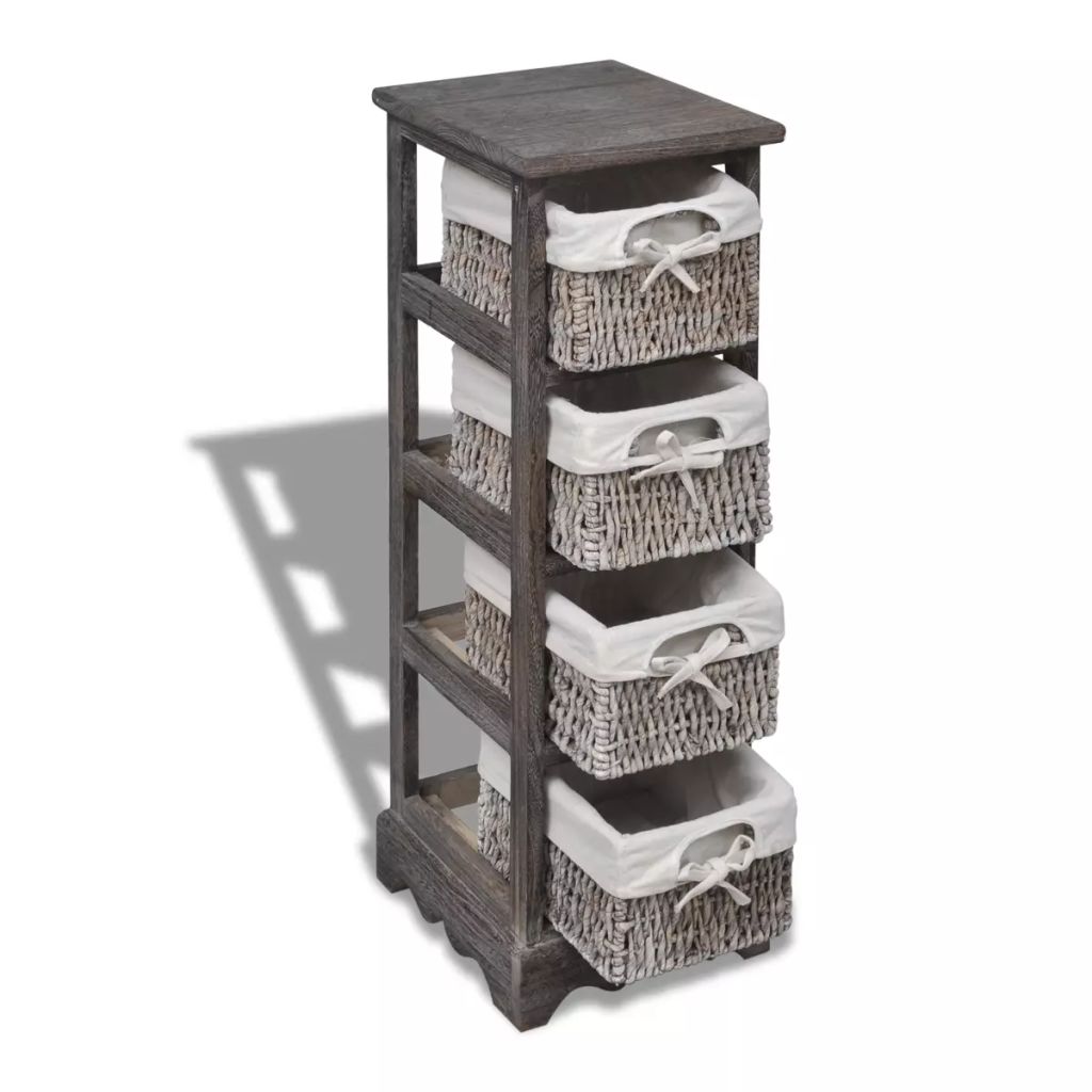 vidaxl30- Wooden Storage Rack 4 Weaving Baskets Brown