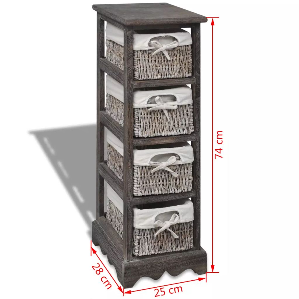 vidaxl30- Wooden Storage Rack 4 Weaving Baskets Brown