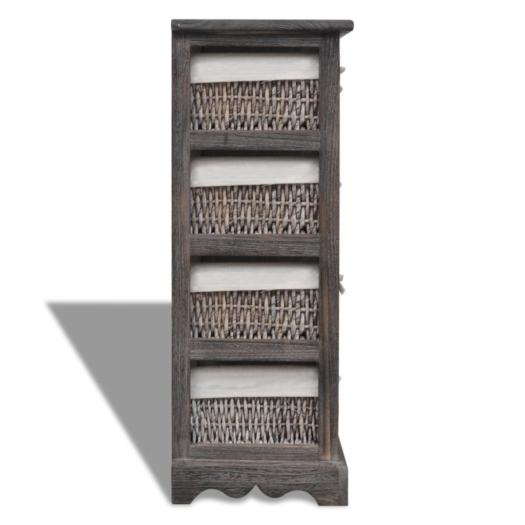 vidaxl30- Wooden Storage Rack 4 Weaving Baskets Brown