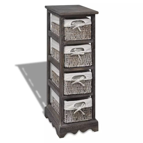 vidaxl30- Wooden Storage Rack 4 Weaving Baskets Brown