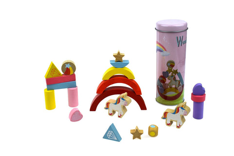 toys for above 3 years above Wooden Unicorn  Balancing Blocks In Metal Cylinder