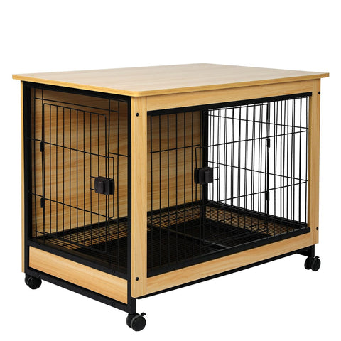 Wooden Wire Dog Kennel Side End Table Steel Puppy Crate Indoor Pet House XL