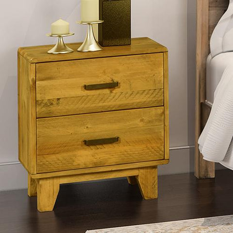 Bedside Table 2 Drawers Night Stand Solid Wood Storage Light Brown