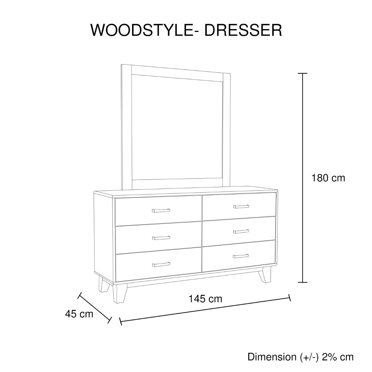 Bedroom Woodstyle Dresser 6 Drawers